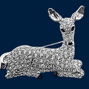 Swarovski Rhodium Plated Pave Crystal Deer Brooch Pin-Rare, New-Retired, Signed